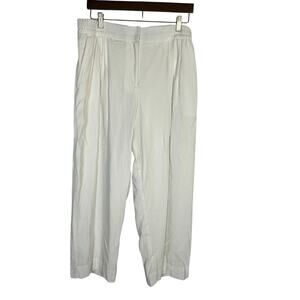Calvin Klein Women's White Cropped‎ Wide Leg Pants L Elastic Waistband Career